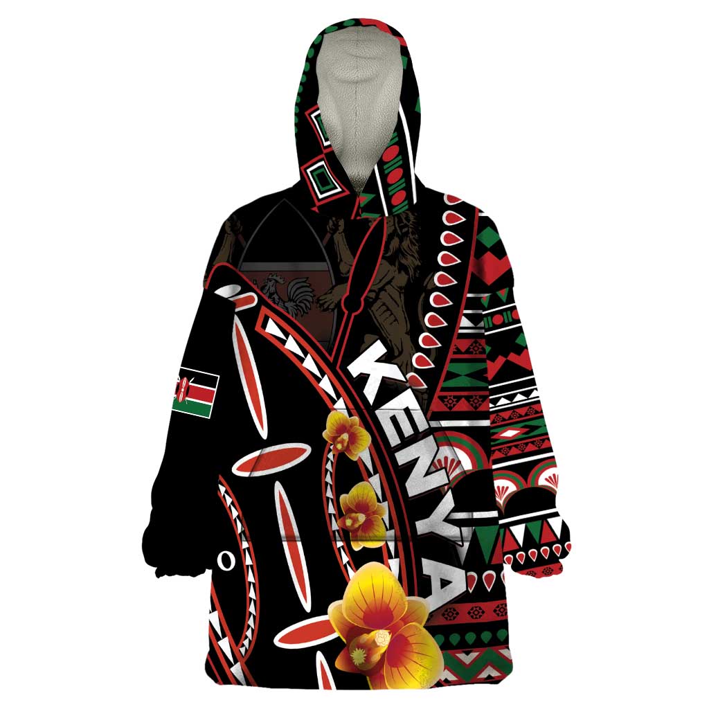 Personalized Kenya Wearable Blanket Hoodie Jamhuri ya Kenya Shield