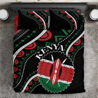 Black duvet set with Kenya graphic, red and green pattern, two matching pillowcases