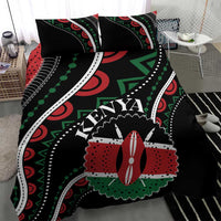 Black duvet with centered Kenya graphic, red and green pattern, two pillowcases