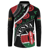 Black button sweatshirt with long sleeves, Kenyan African print and 'KENYA' graphic