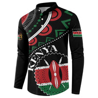 Black button sweatshirt with long sleeves, 'KENYA' print and Kenyan flag patch sleeve