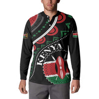 Black button sweatshirt with long sleeves, Kenyan African print and surfboard graphic