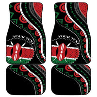 Set of 4 black car floor mats with bold red, green, white African pattern design