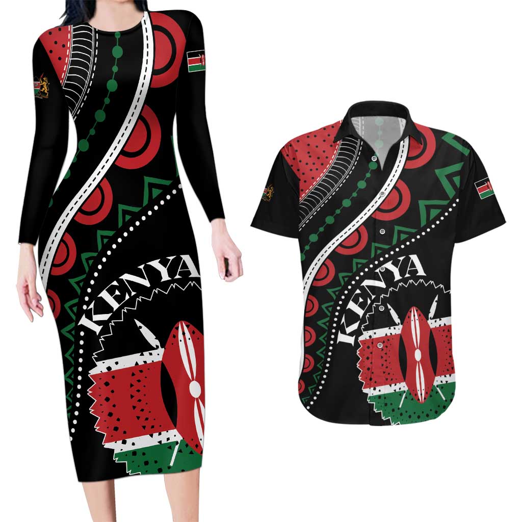 Personalized Kenya Couples Matching Long Sleeve Bodycon Dress and Hawaiian Shirt Harambee African Pattern