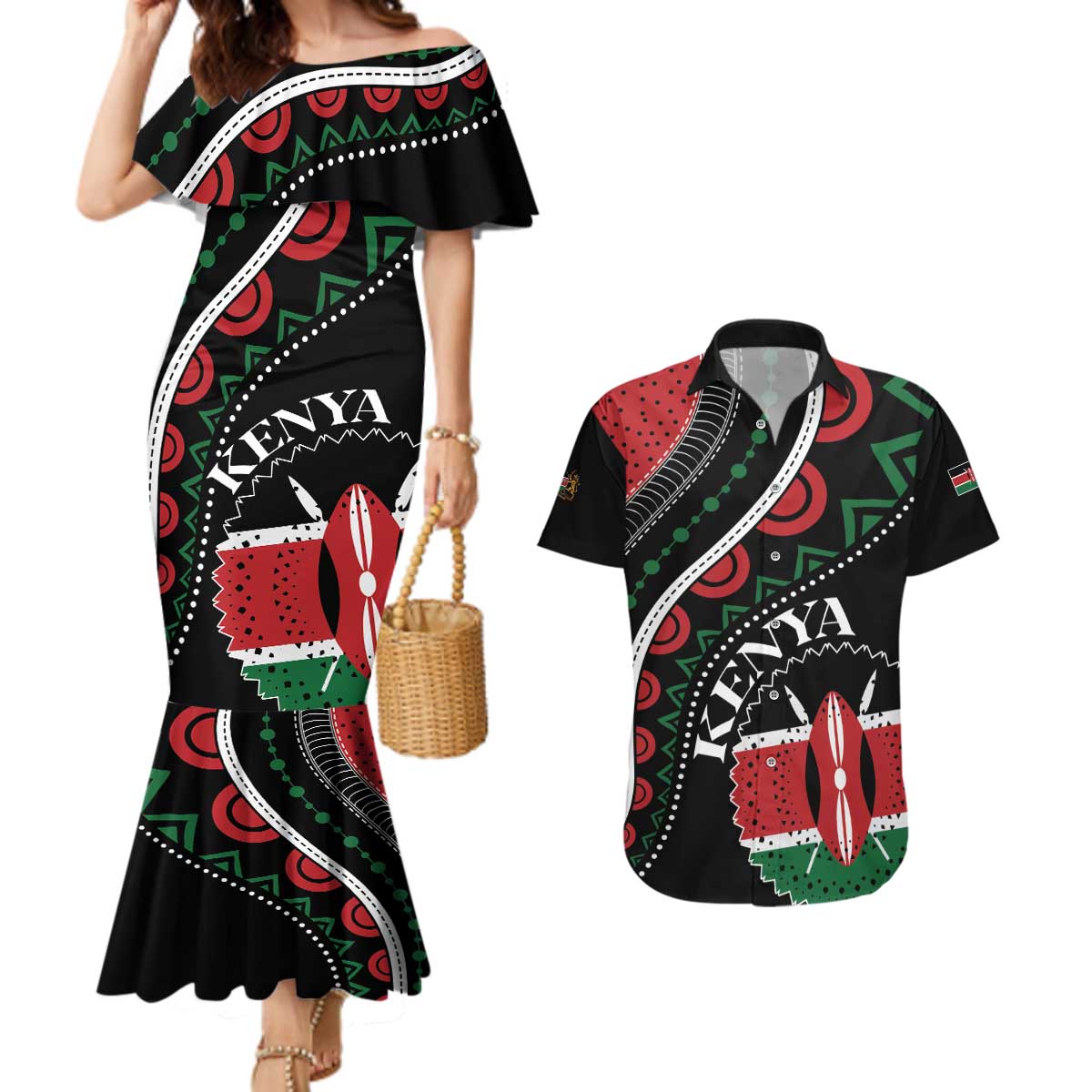 Personalized Kenya Couples Matching Mermaid Dress and Hawaiian Shirt Harambee African Pattern