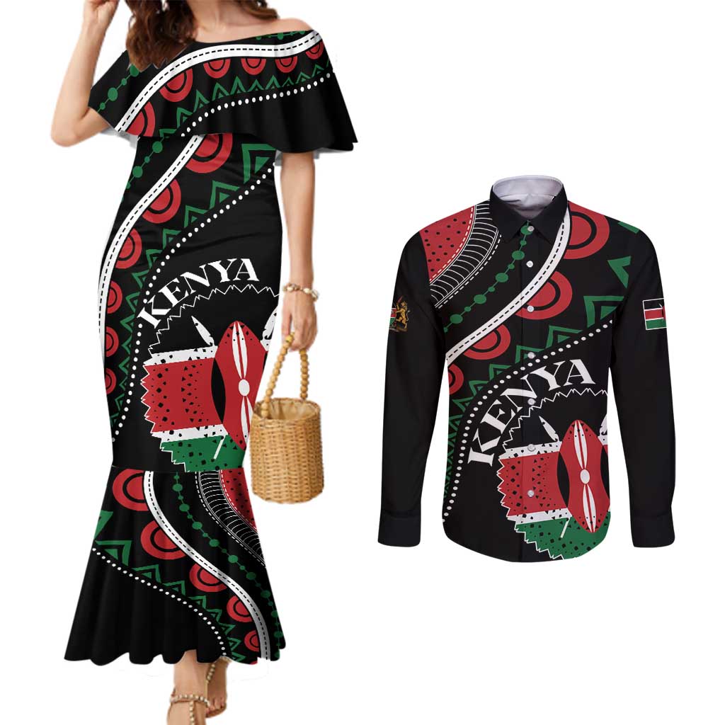 Personalized Kenya Couples Matching Mermaid Dress and Long Sleeve Button Shirt Harambee African Pattern