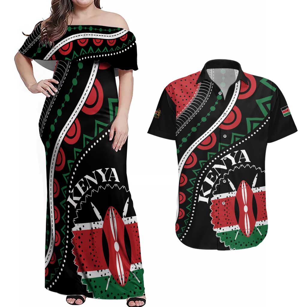 Personalized Kenya Couples Matching Off Shoulder Maxi Dress and Hawaiian Shirt Harambee African Pattern