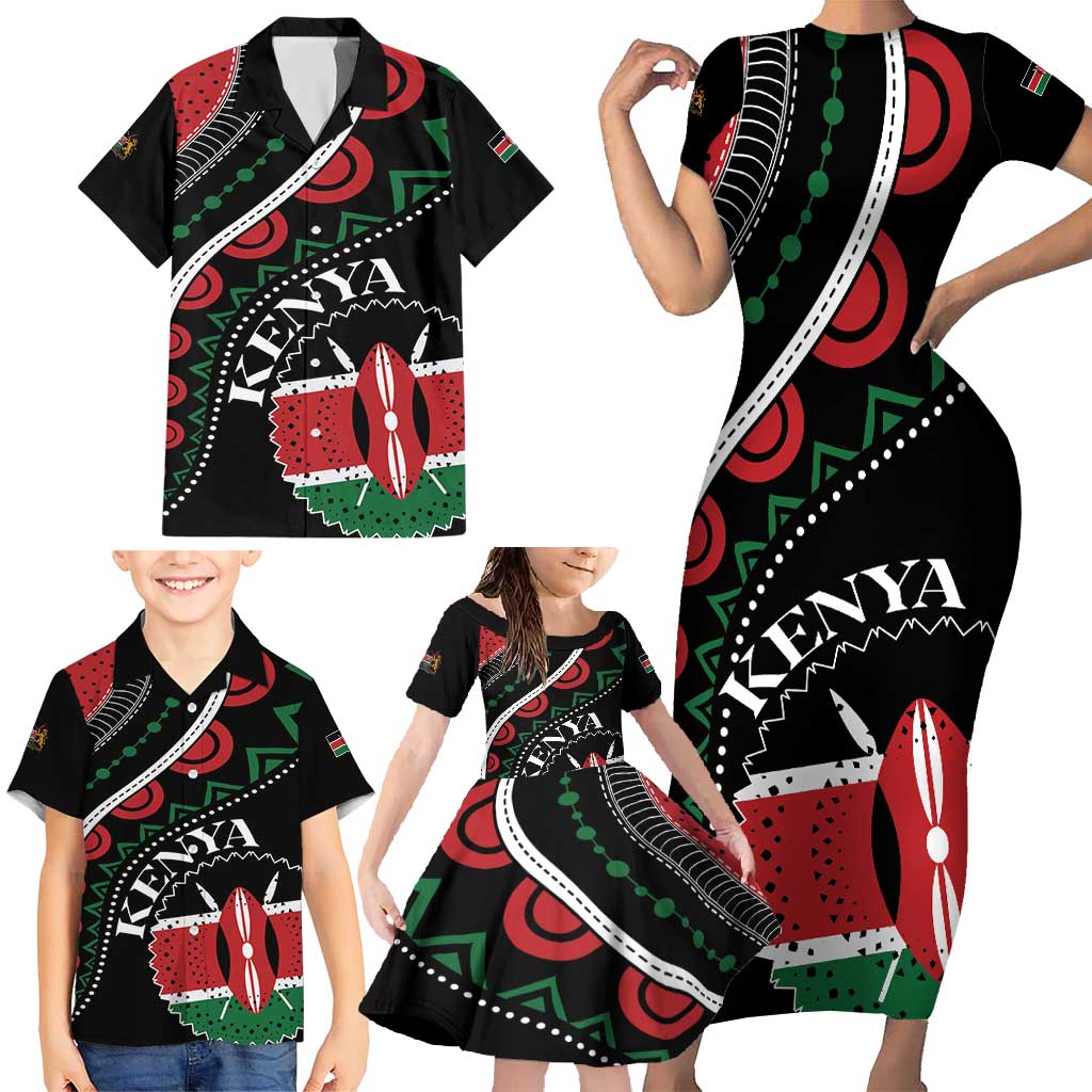 Personalized Kenya Family Matching Short Sleeve Bodycon Dress and Hawaiian Shirt Harambee African Pattern