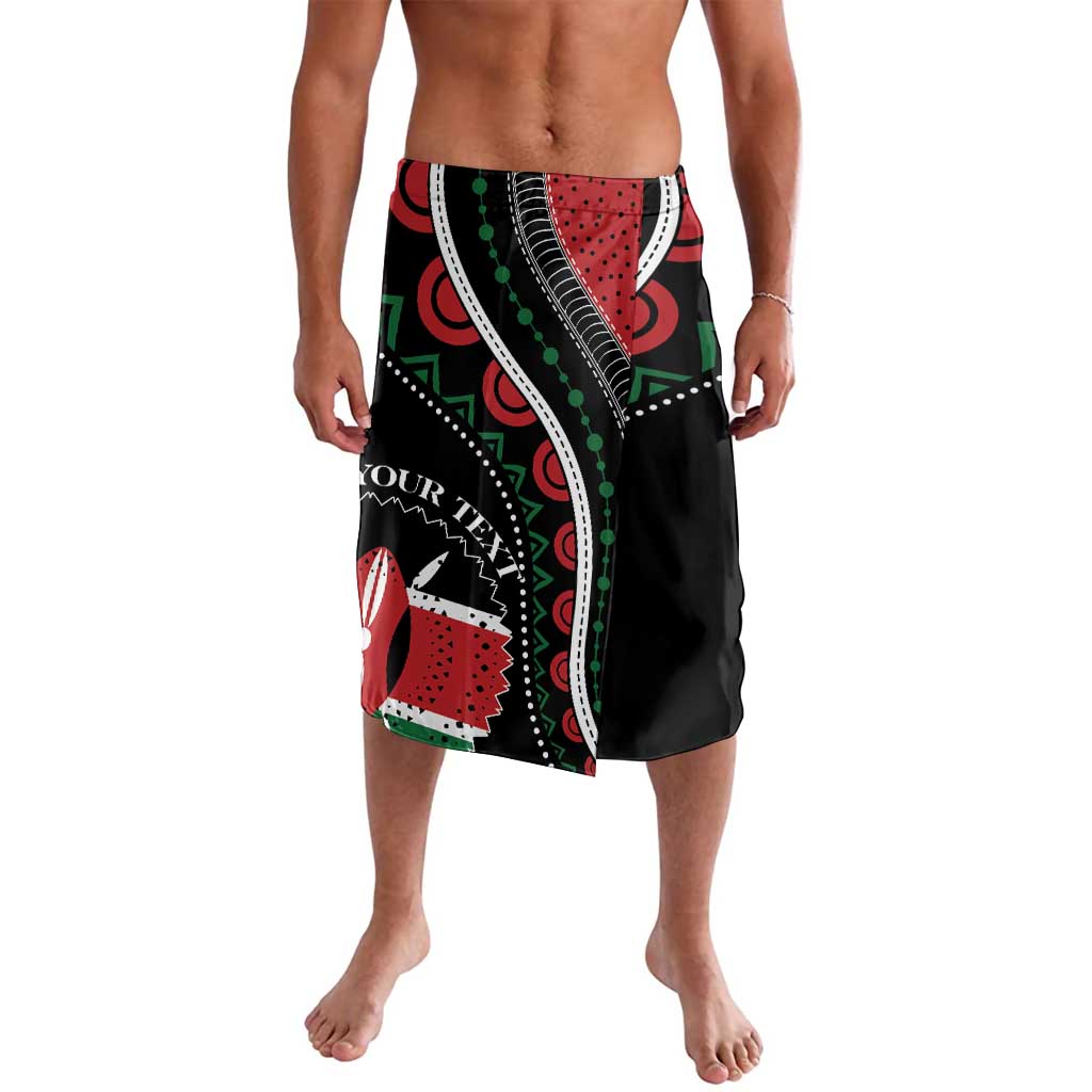 Wrap-style shorts with black base and red green circular African pattern panel