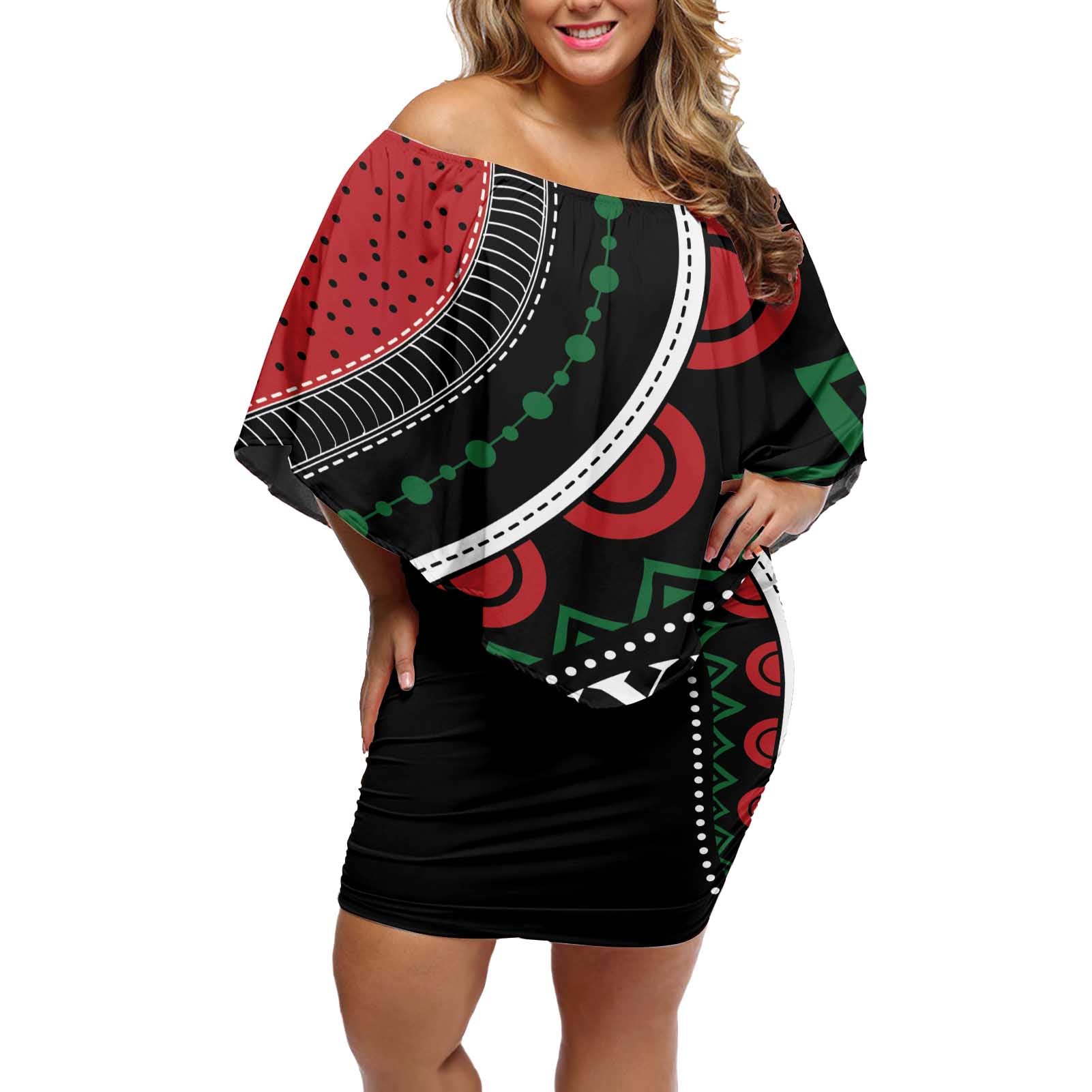 Personalized Kenya Off Shoulder Short Dress Harambee African Pattern