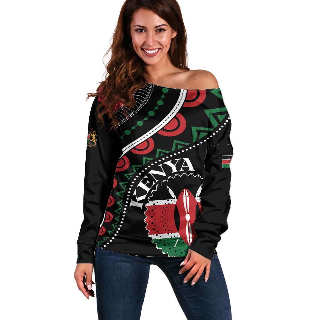 Personalized Kenya Off Shoulder Sweater Harambee African Pattern