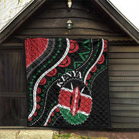 Black quilt panel with Kenya text, red star emblem, and green arrow details in border