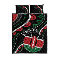 Black quilt bed set with KENYA text and red-and-green African graphic