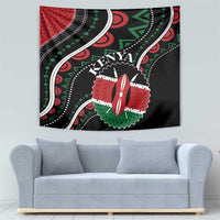 Black African tapestry with Kenya lettering and red, green, and white tribal pattern