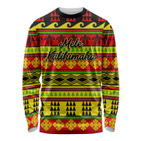 Unisex long-sleeve shirt, colorful Hawaiian Christmas quilt pattern, 'Mele Kalikimaka'