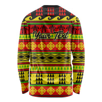 Unisex long-sleeve shirt, colorful Hawaiian Christmas quilt pattern, 'Your Text'