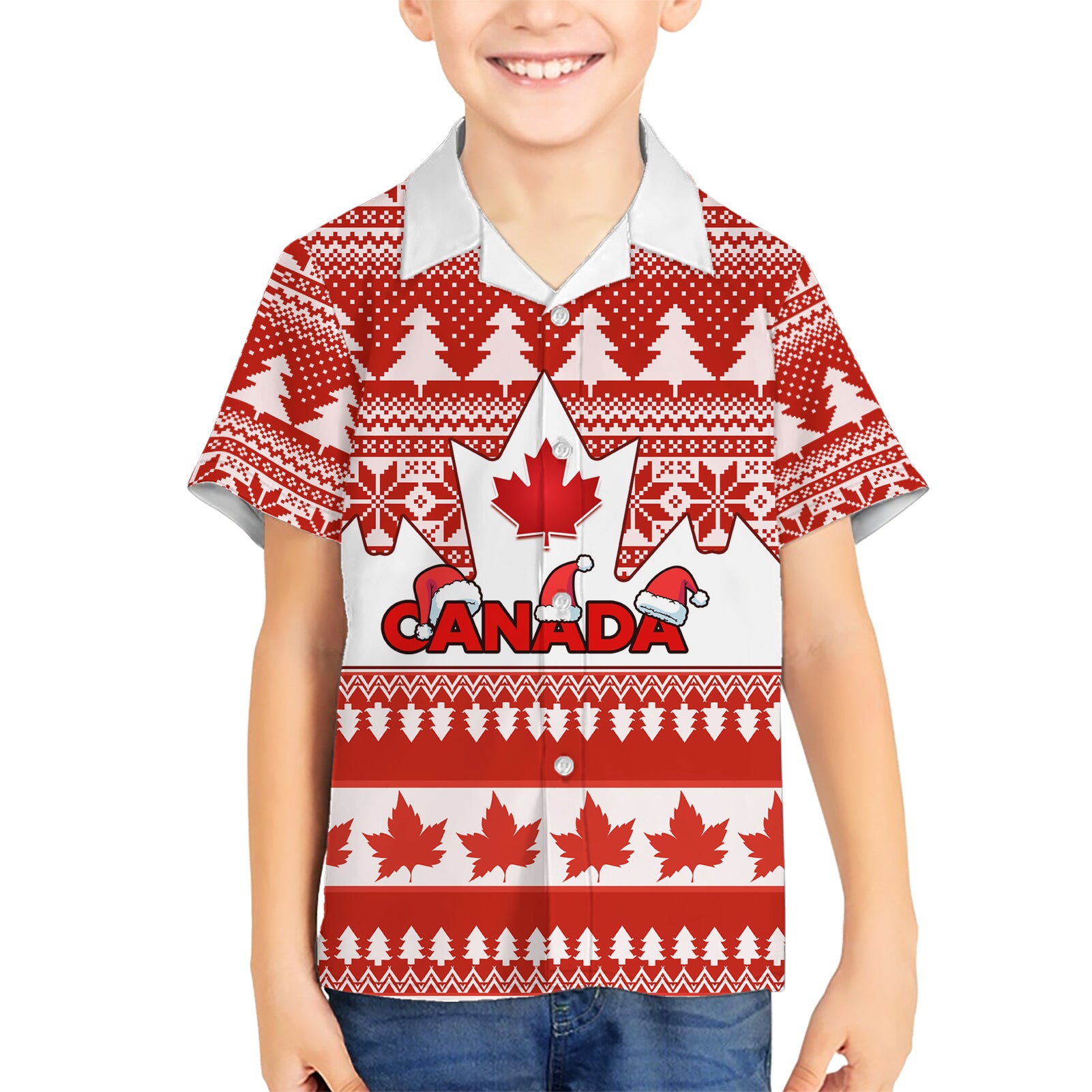 Custom Canada Christmas Kid Hawaiian Shirt Maple Leaf Unique Style - Wonder Print Shop