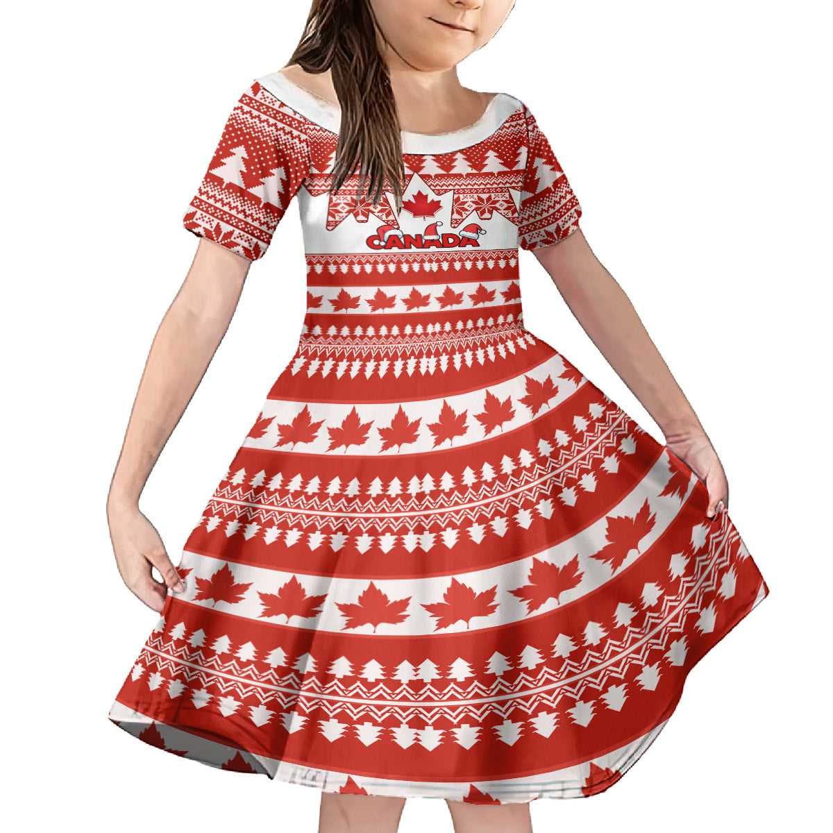 Custom Canada Christmas Kid Short Sleeve Dress Maple Leaf Unique Style - Wonder Print Shop