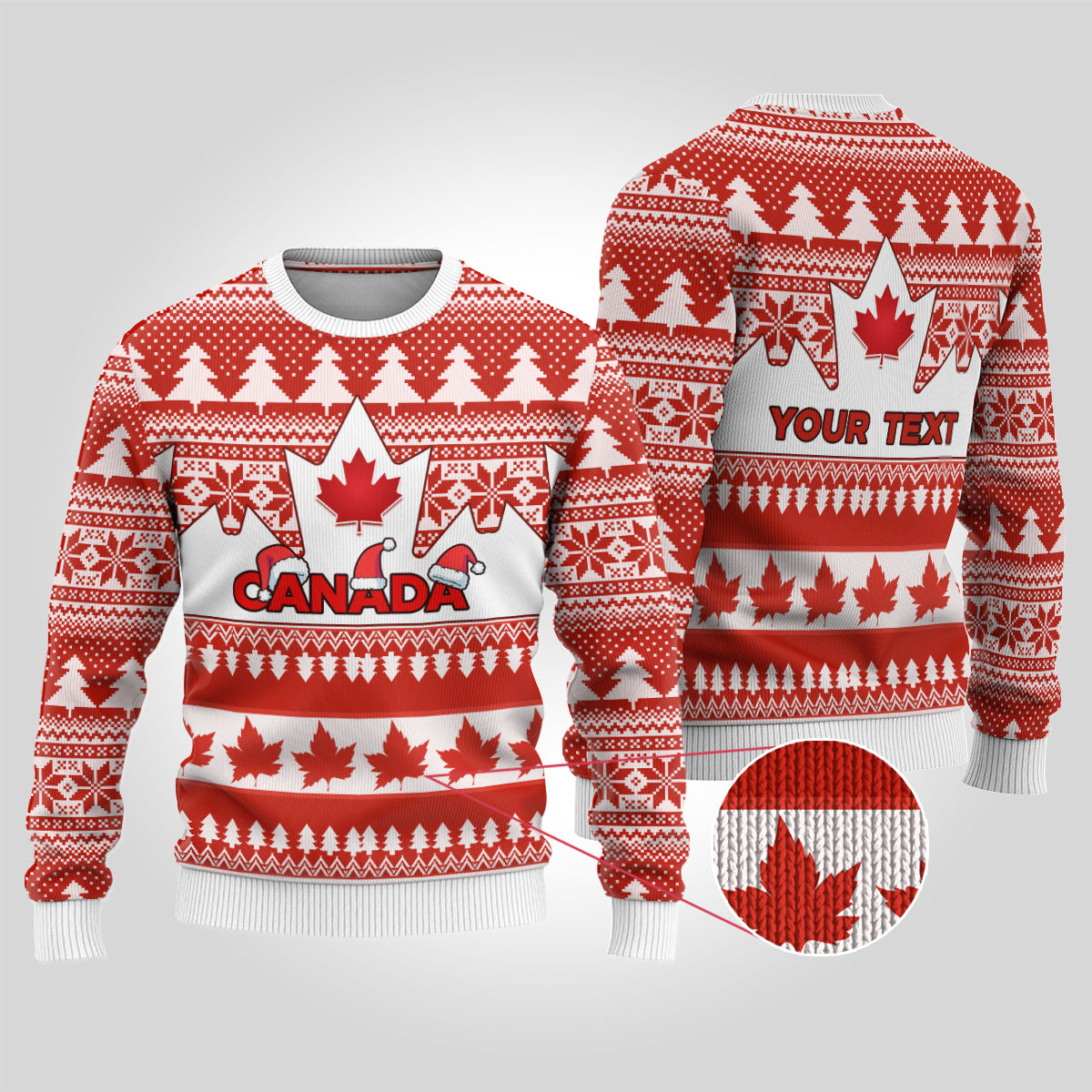 Personalised Canada Christmas Ugly Christmas Sweater Maple Leaf Unique Style - Wonder Print Shop