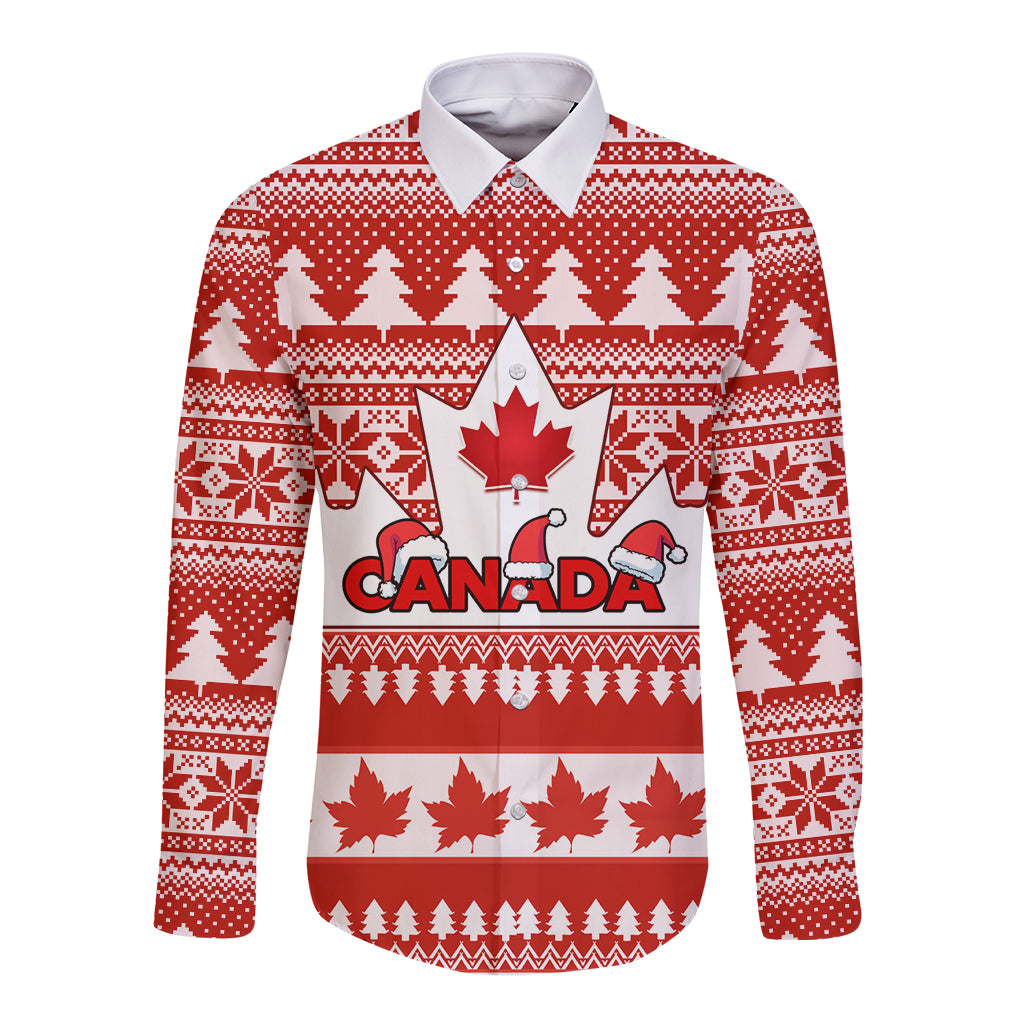 Custom Canada Christmas Long Sleeve Button Shirt Maple Leaf Unique Style - Wonder Print Shop