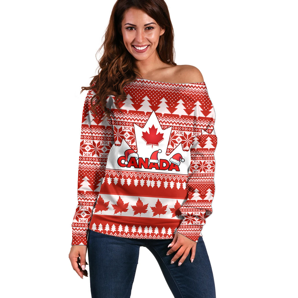 Custom Canada Christmas Off Shoulder Sweater Maple Leaf Unique Style - Wonder Print Shop