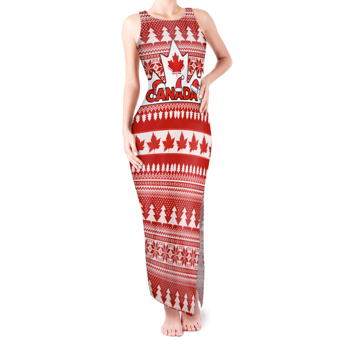 Custom Canada Christmas Tank Maxi Dress Maple Leaf Unique Style - Wonder Print Shop