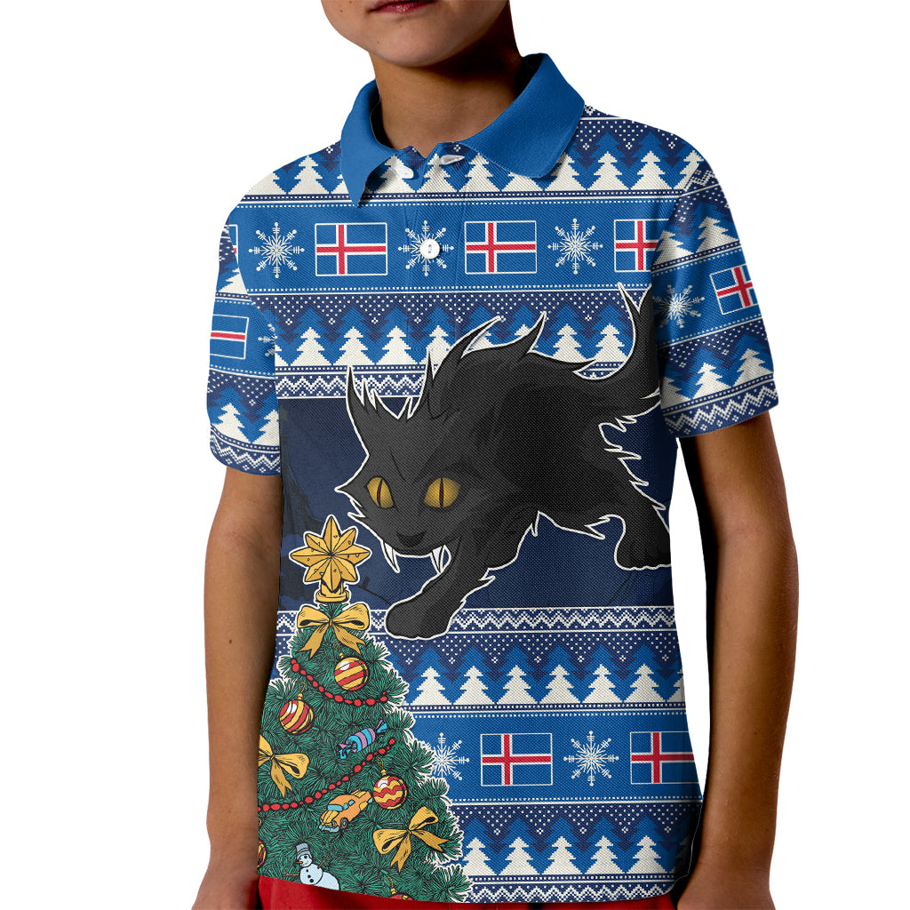 Custom Iceland Christmas Kid Polo Shirt Yule Cat With Xmas Tree - Wonder Print Shop