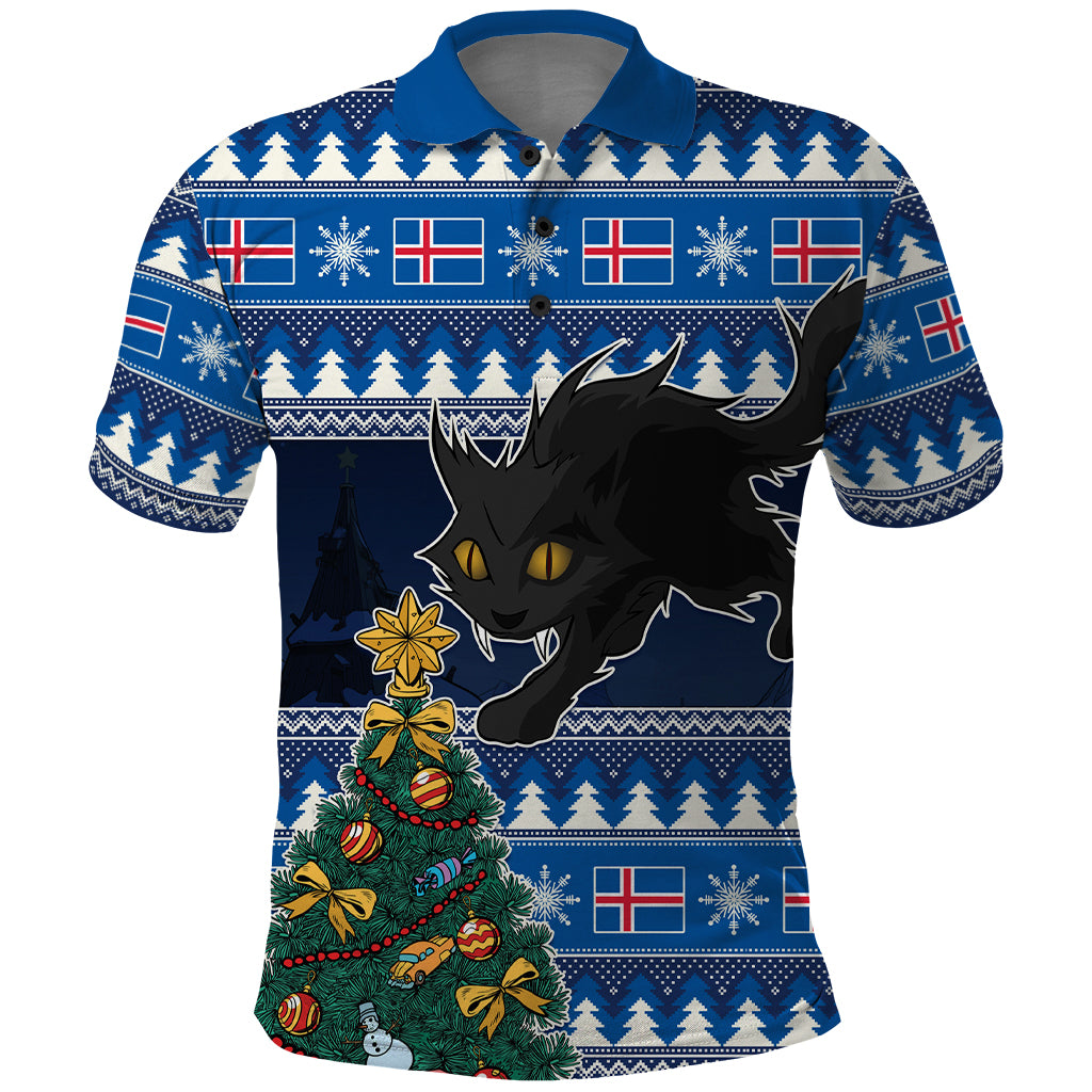 Custom Iceland Christmas Polo Shirt Yule Cat With Xmas Tree - Wonder Print Shop