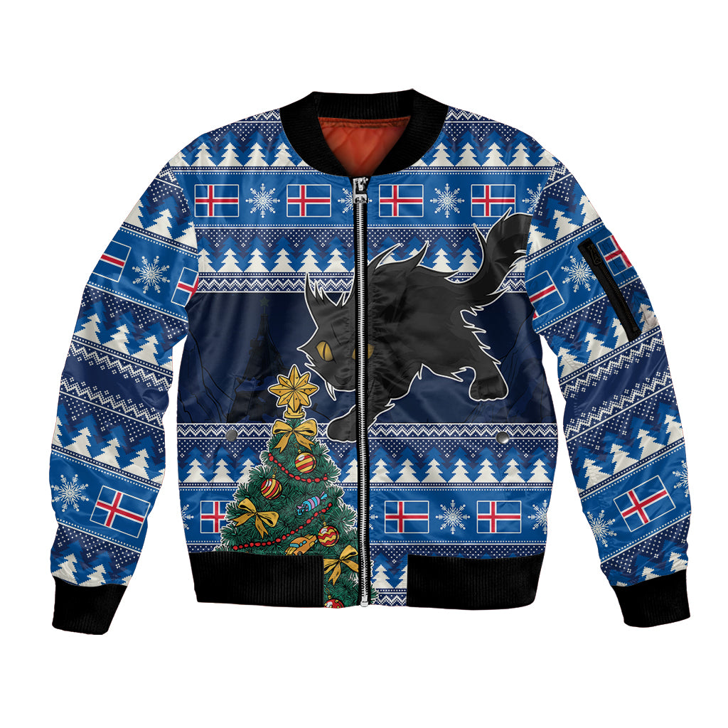 custom-iceland-christmas-sleeve-zip-bomber-jacket-yule-cat-with-xmas-tree