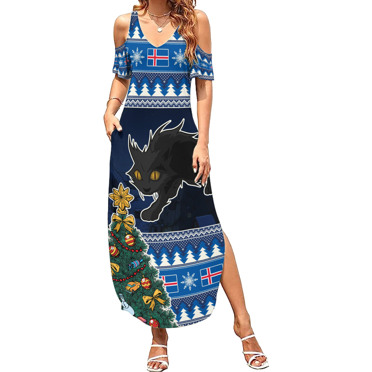 custom-iceland-christmas-summer-maxi-dress-yule-cat-with-xmas-tree