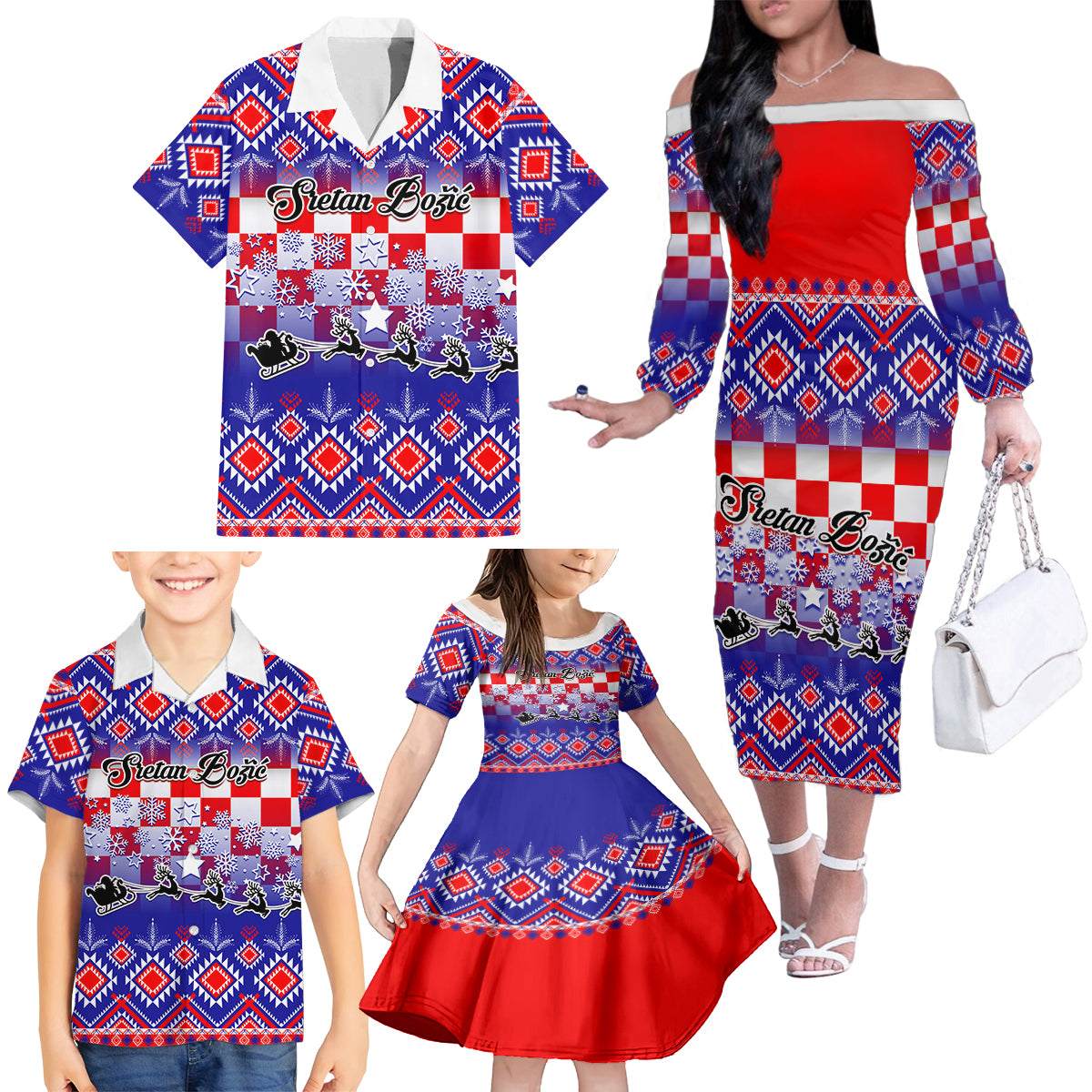 custom-croatia-christmas-family-matching-off-shoulder-long-sleeve-dress-and-hawaiian-shirt-sretan-bozic-croatian-embroidery-patterns