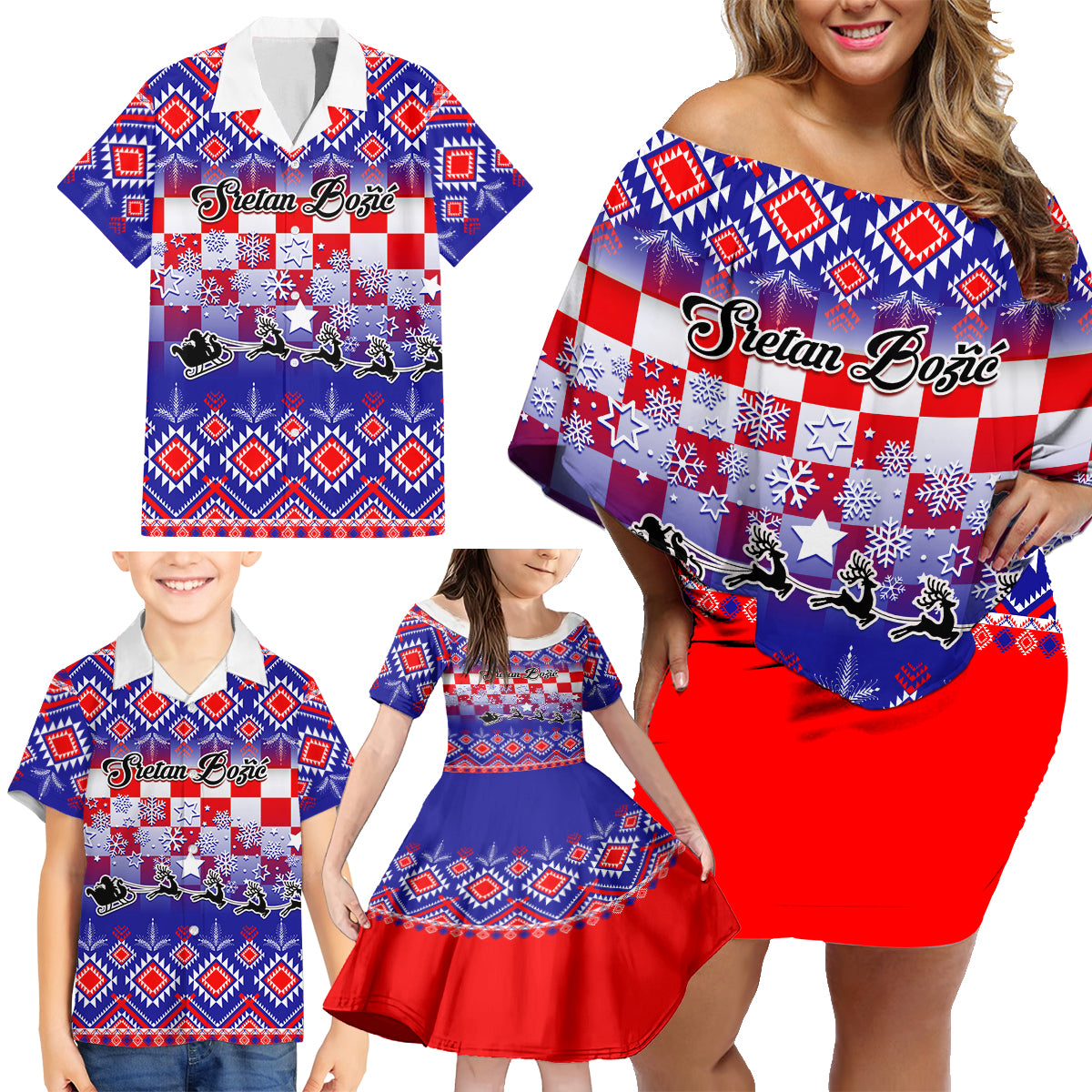 custom-croatia-christmas-family-matching-off-shoulder-short-dress-and-hawaiian-shirt-sretan-bozic-croatian-embroidery-patterns