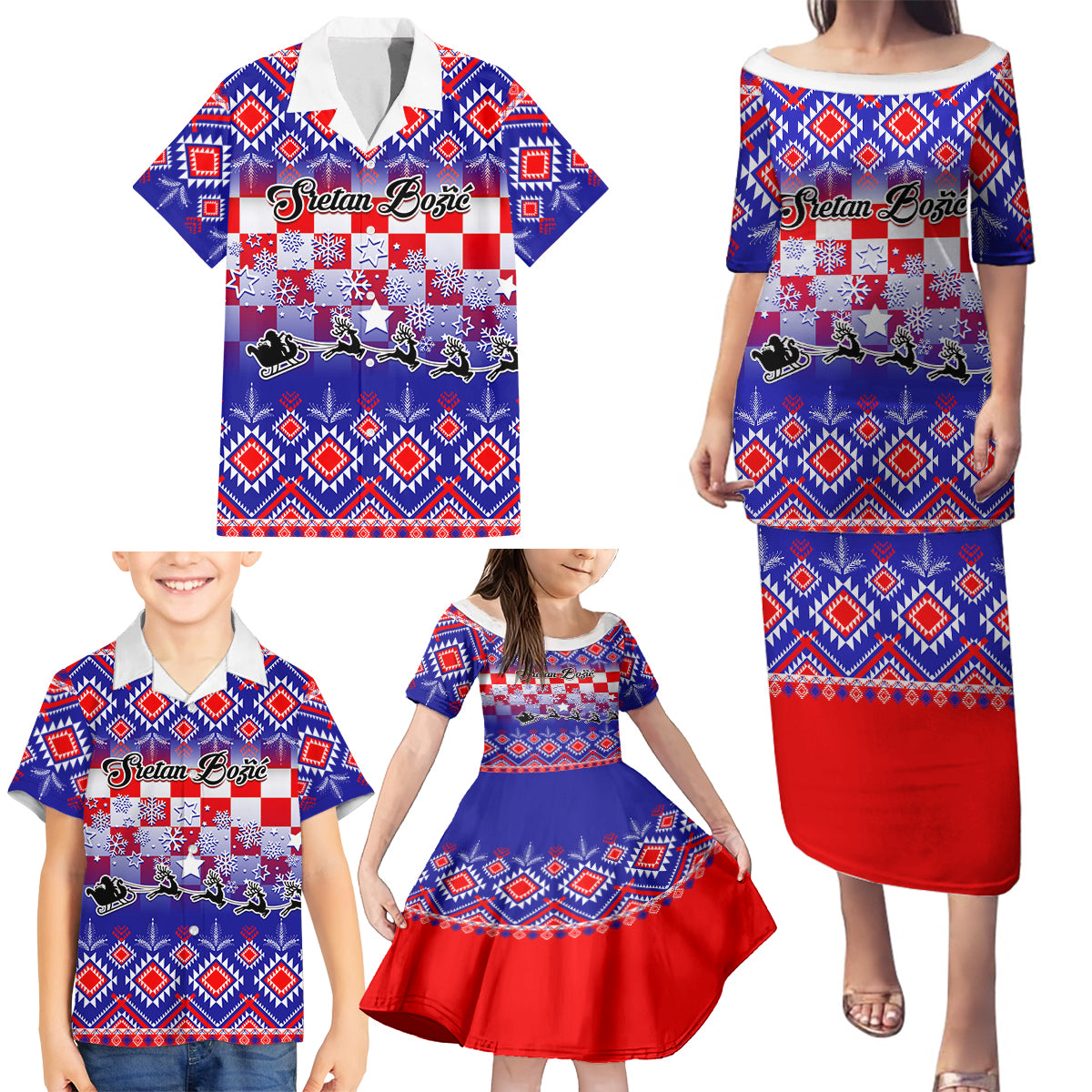 custom-croatia-christmas-family-matching-puletasi-dress-and-hawaiian-shirt-sretan-bozic-croatian-embroidery-patterns