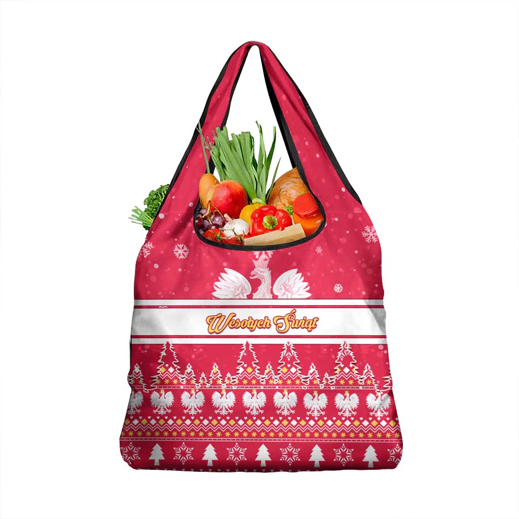 Custom Poland Christmas Grocery Bag Wesolych Swiat Polish Eagle