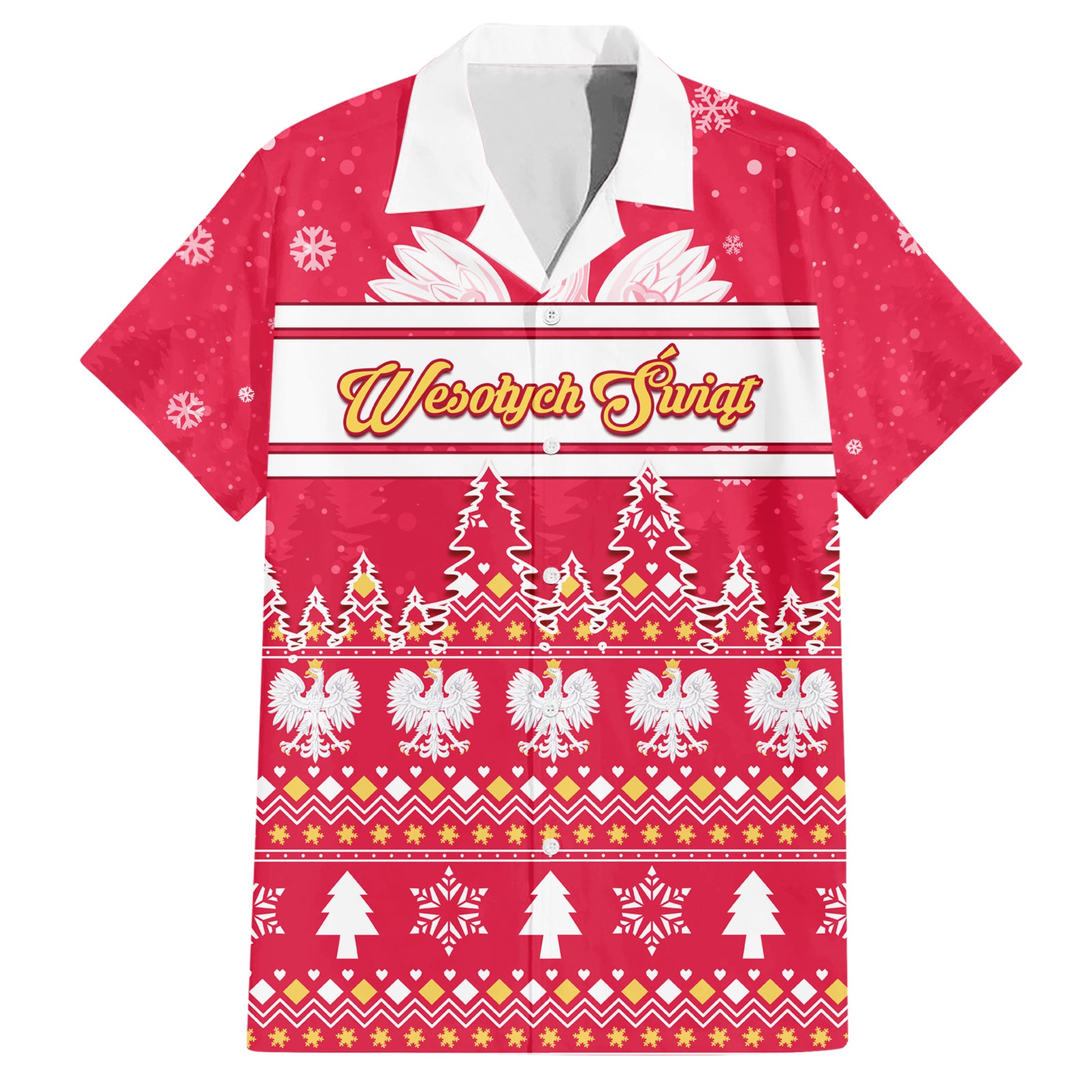 Custom Poland Christmas Hawaiian Shirt Wesolych Swiat Polish Eagle - Wonder Print Shop