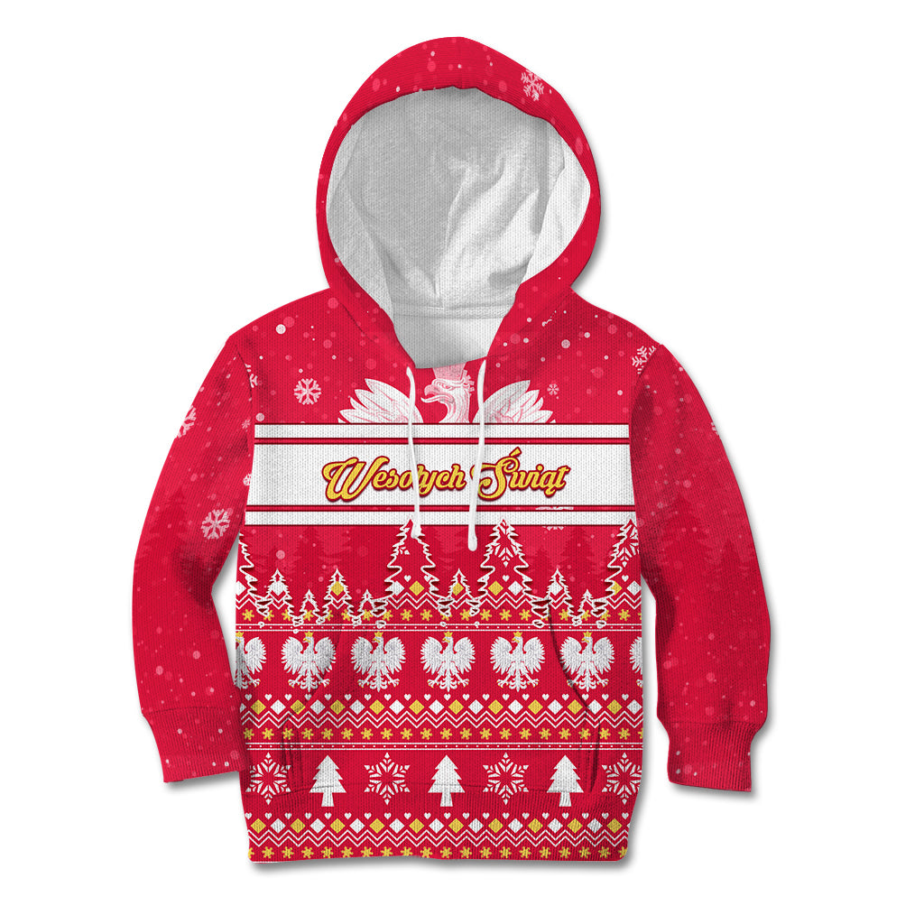 Custom Poland Christmas Kid Hoodie Wesolych Swiat Polish Eagle - Wonder Print Shop