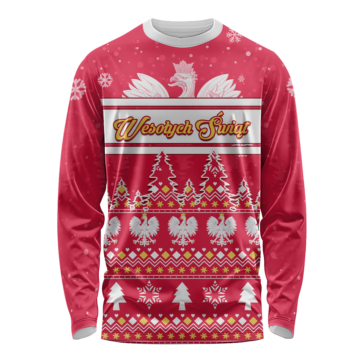 Custom Poland Christmas Long Sleeve Shirt Wesolych Swiat Polish Eagle - Wonder Print Shop