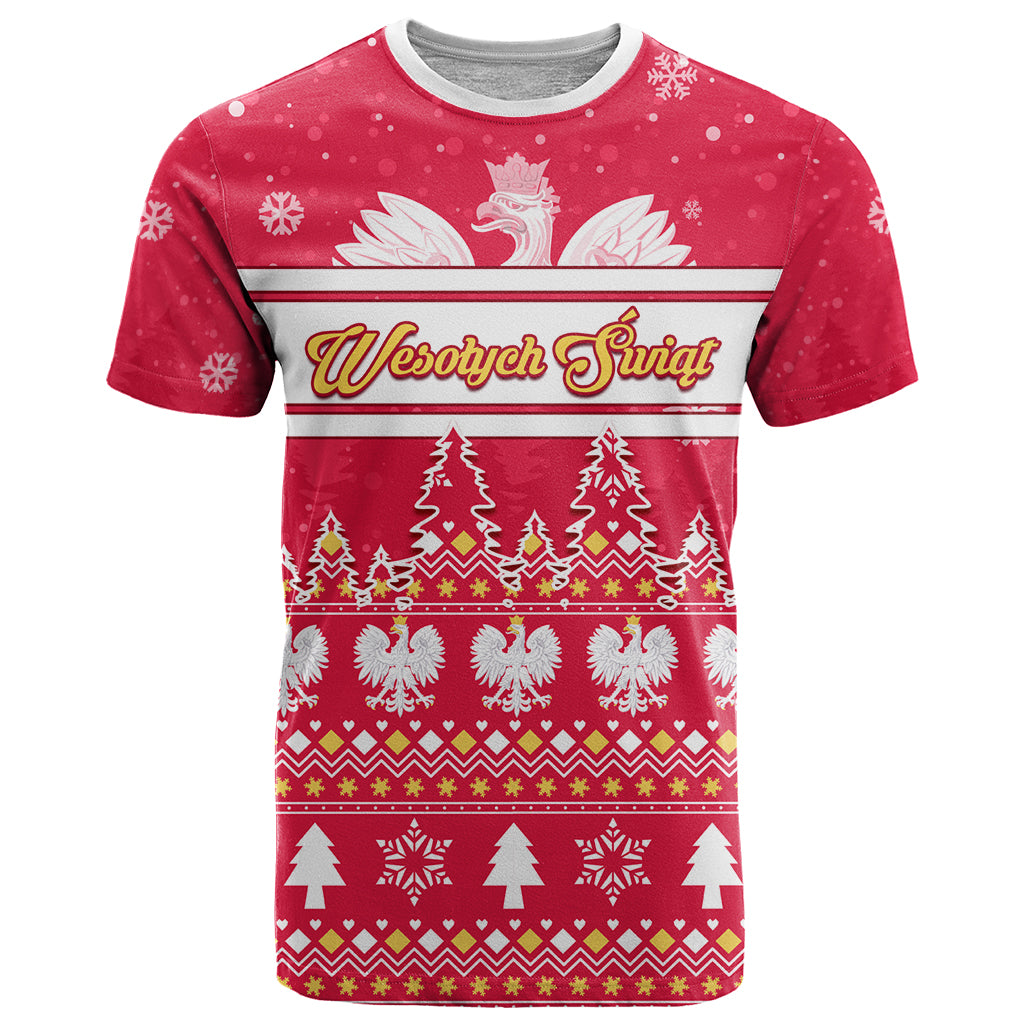 Custom Poland Christmas T Shirt Wesolych Swiat Polish Eagle - Wonder Print Shop