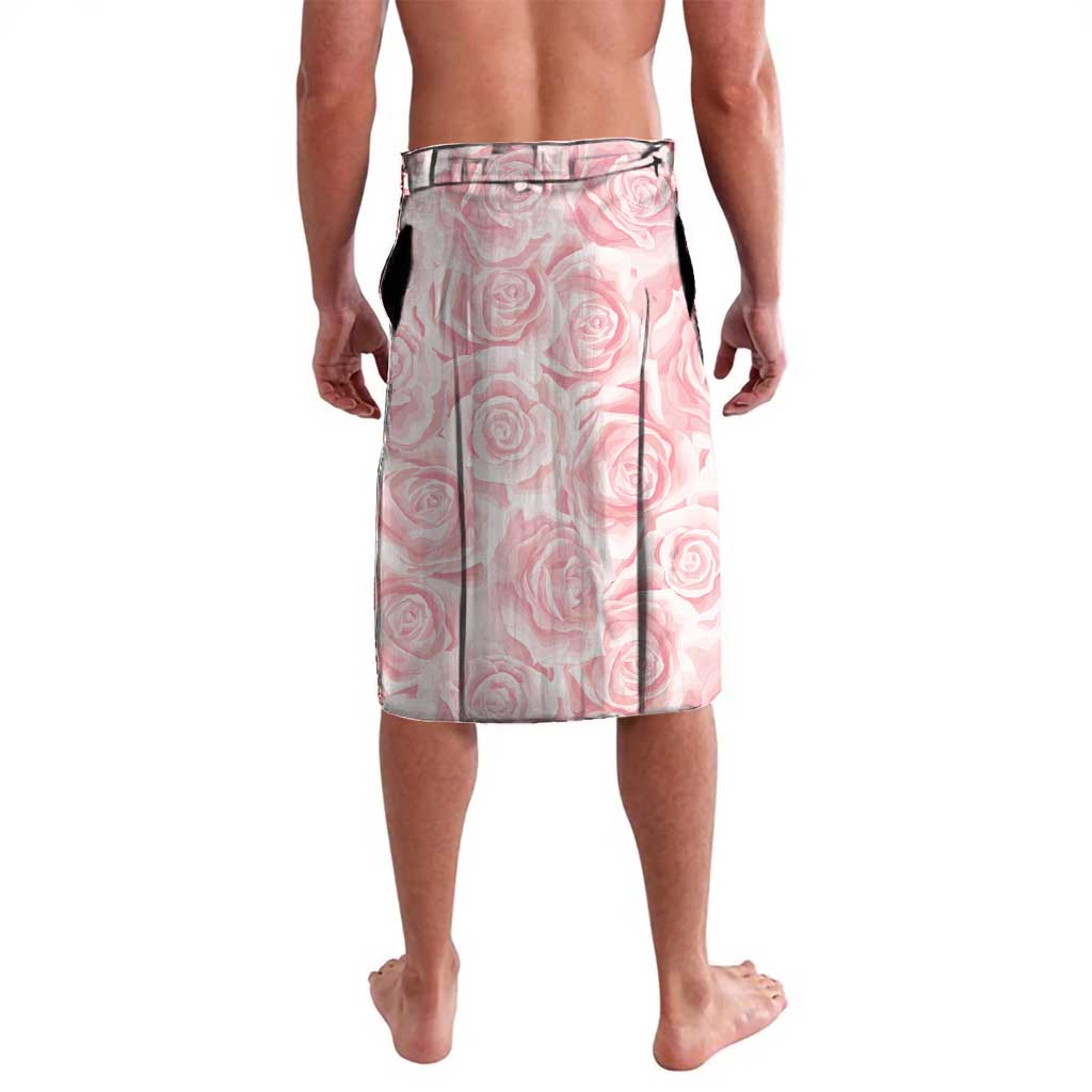 Pink rose pattern knee-length skirt with elastic waistband and side seams