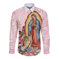 Pink long-sleeve button shirt with Virgin graphic and rose/aztec pattern