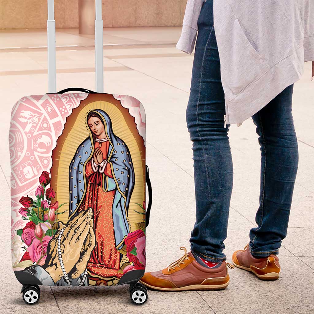 Virgen de Guadalupe Luggage Cover Rose Flower Mexican Aztec Pattern