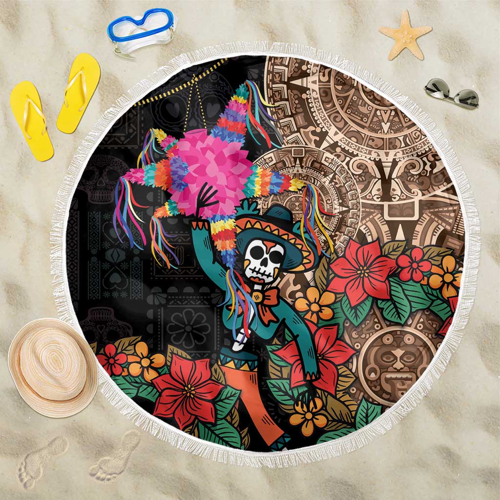 Las Posadas Beach Blanket Pinata With Mexican Aztec Circle - Wonder Print Shop