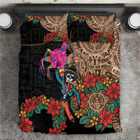 Black bedding set with Aztec circle and colorful piñata skull graphic