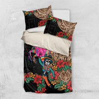 Black bedding set with colorful piñata and Aztec circle print