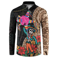 Button-front sweatshirt in black with colorful skull and floral pinata graphic