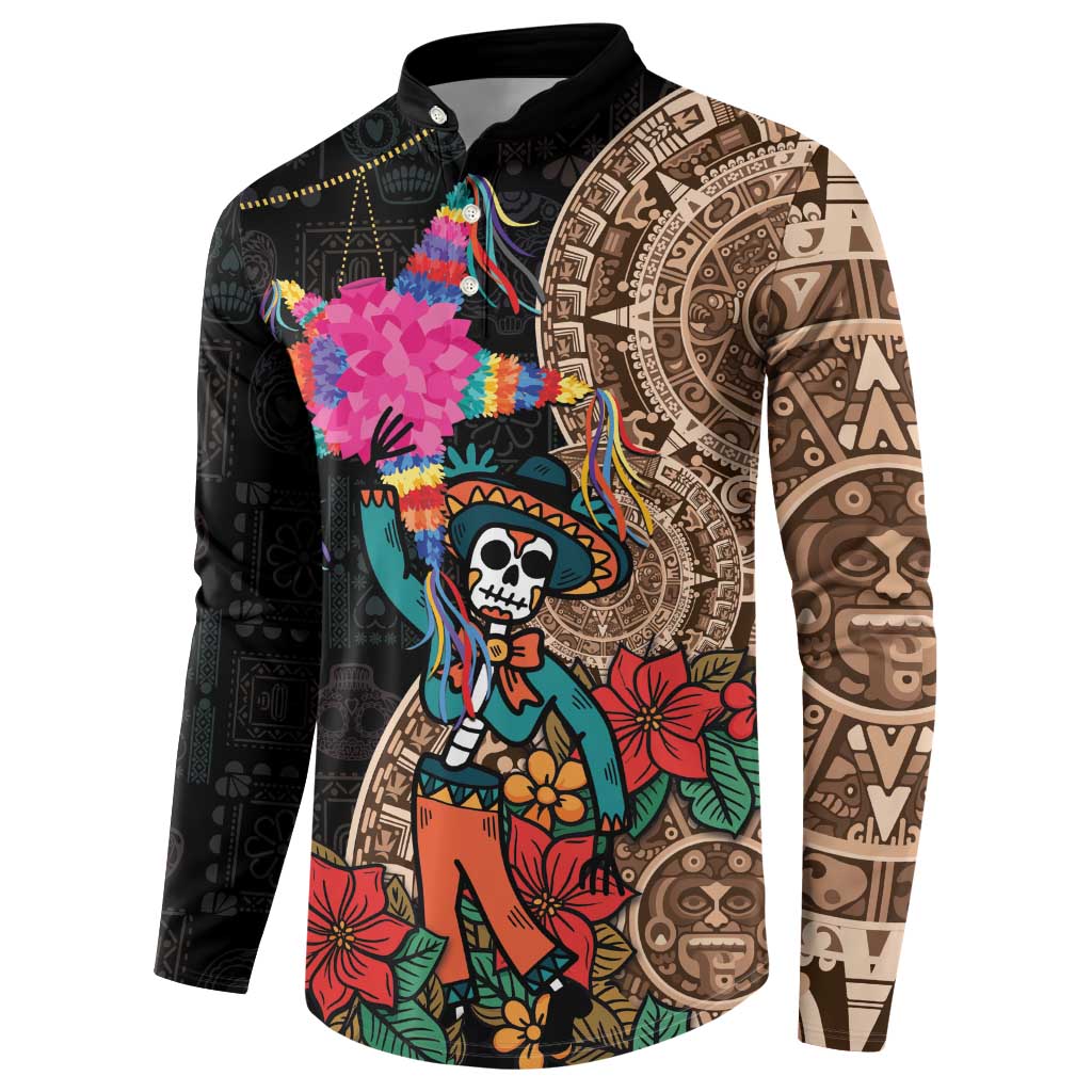Button-front sweatshirt with black background and full-color skull, flowers, and pom-pom