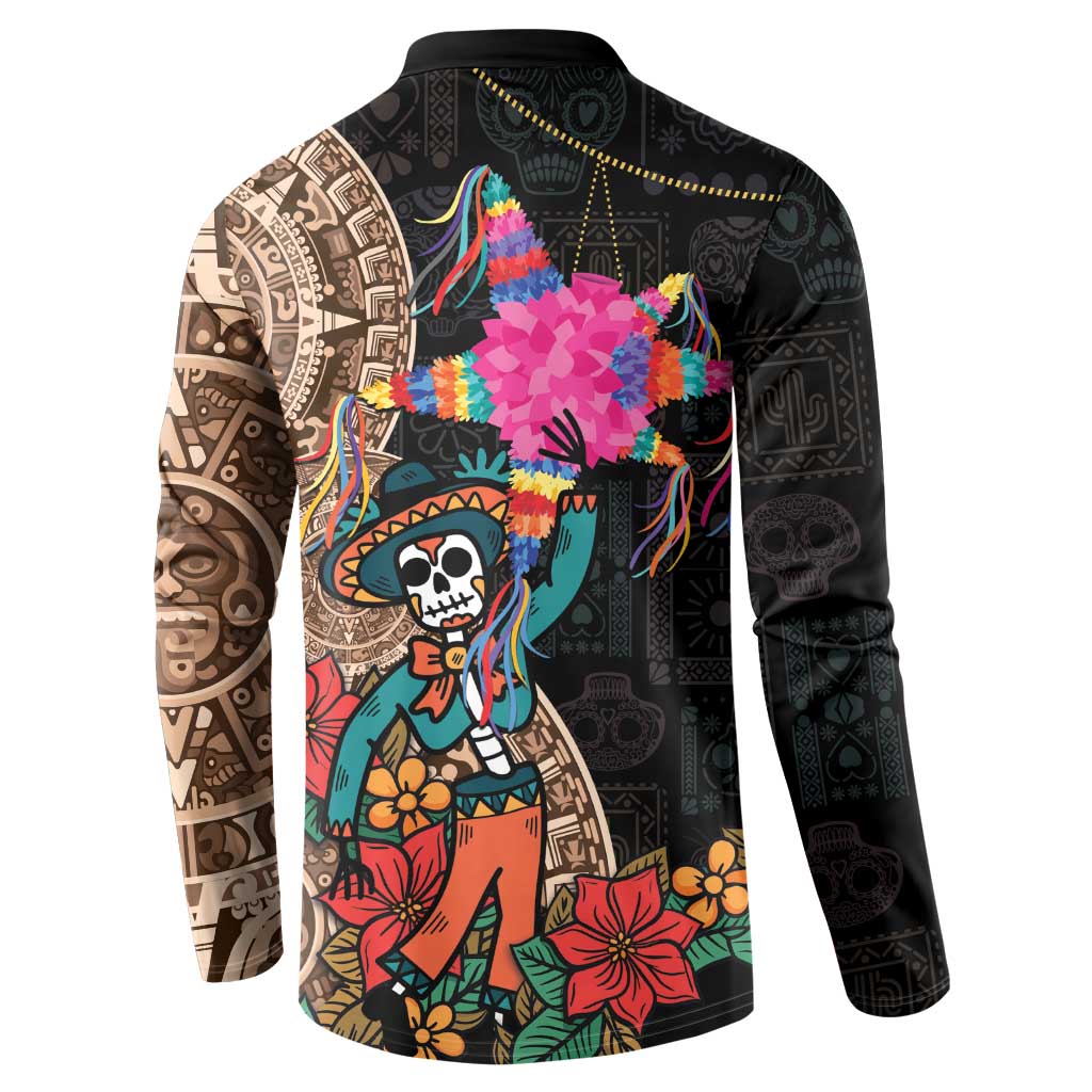 Back of button-front sweatshirt with colorful skull face and floral design
