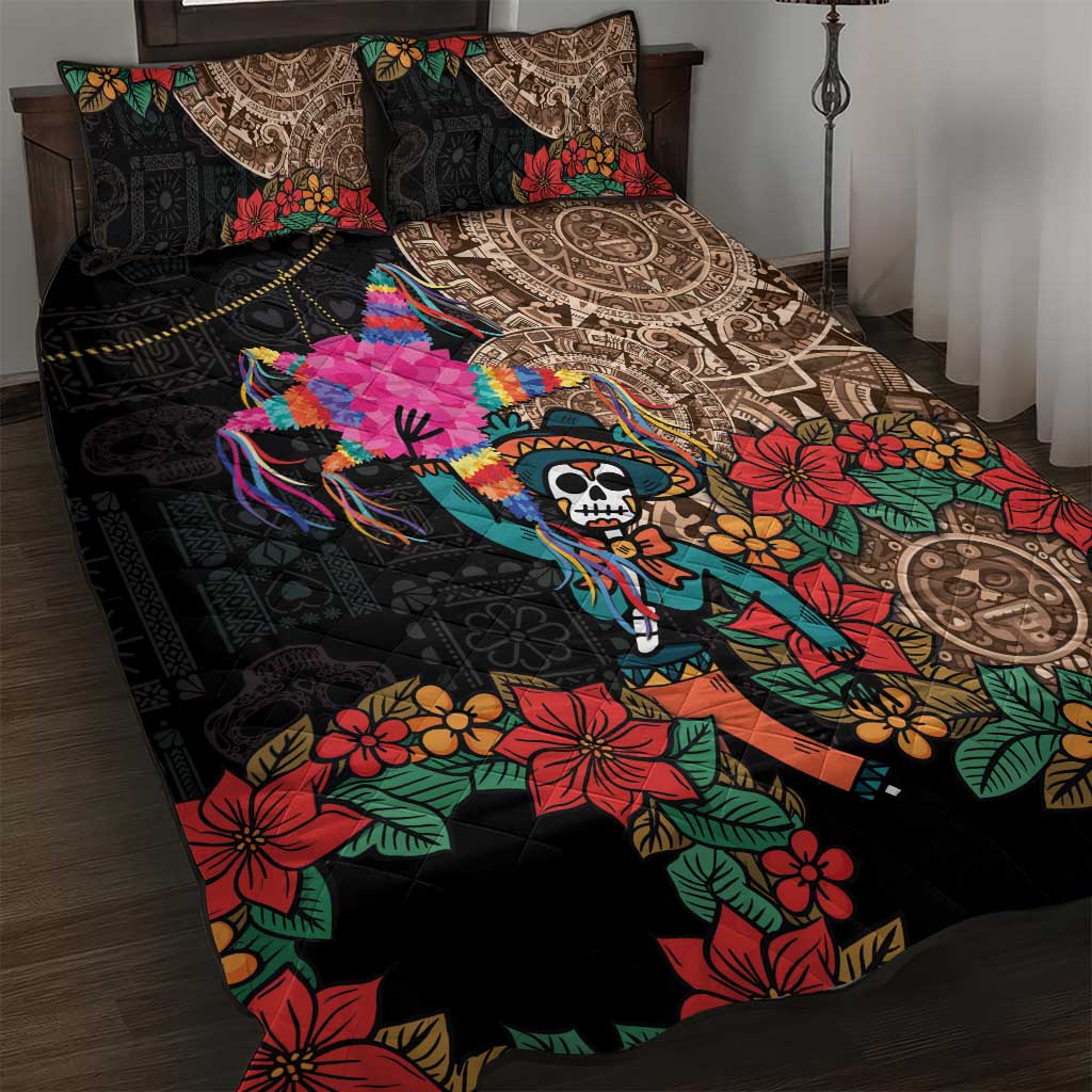 Las Posadas Quilt Bed Set Pinata With Mexican Aztec Circle - Wonder Print Shop