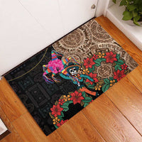 Rubber doormat with colorful piñata and Aztec circle print