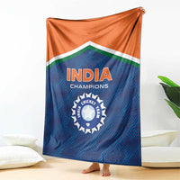 India cricket champions blanket with orange top and blue center, 'INDIA' text and crest